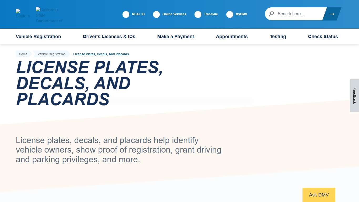 License Plates, Decals, and Placards - California DMV